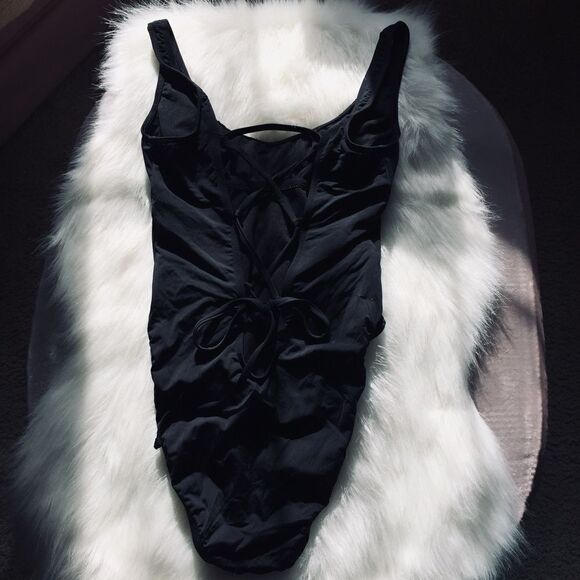 Sun Day Fun Day One Piece Black Tie Back Swimsuit - Picture 4 of 8